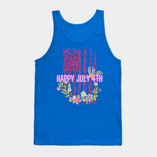 Happy July 4th (pink flag and flowers) Tank Top